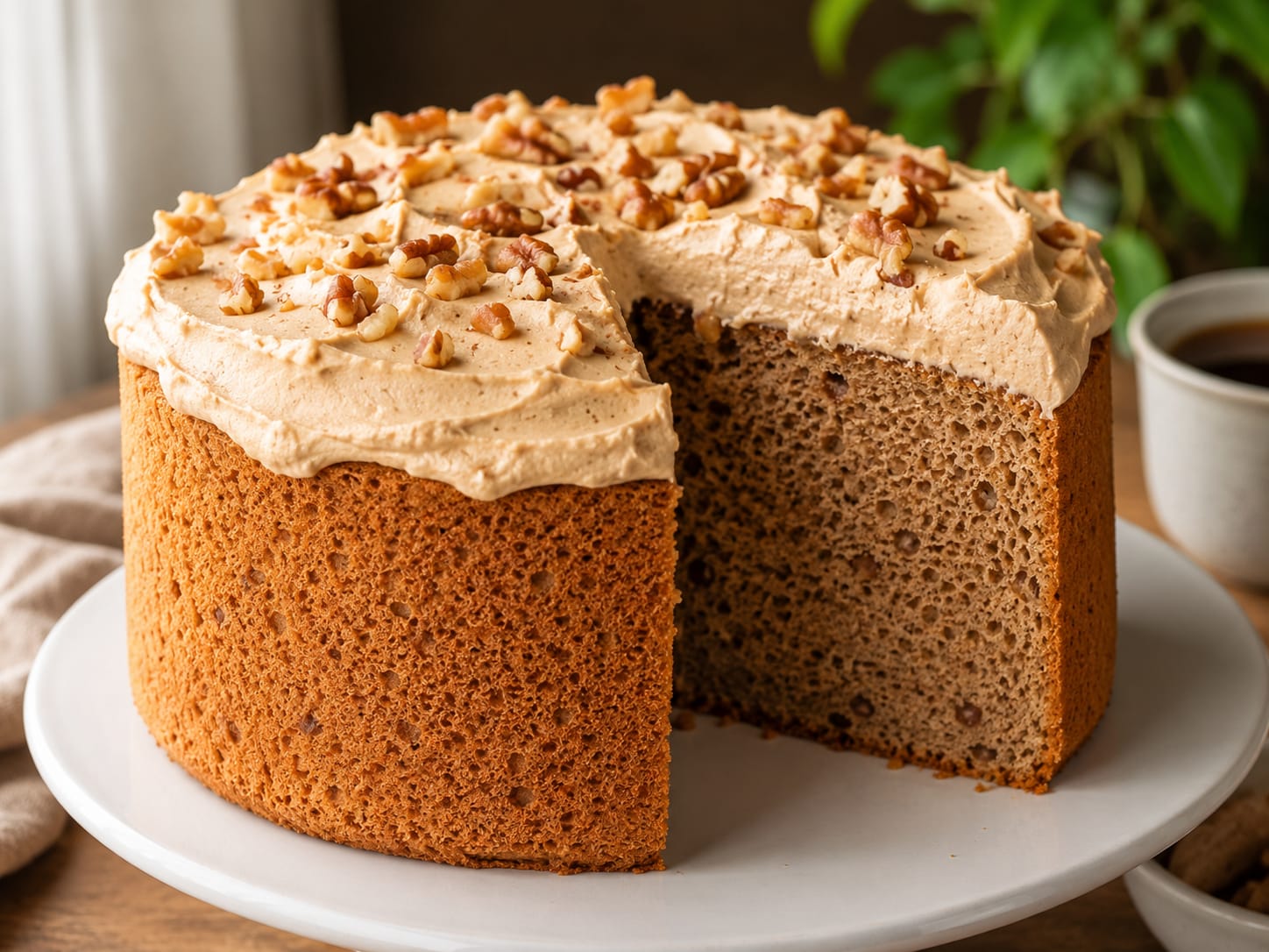 Coffee-Nut Cloud Cake with Whipped Coffee Cream