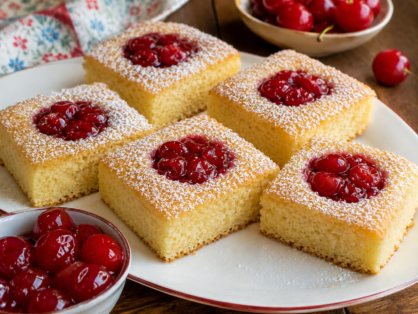 Cherry-Dotted Cake Squares